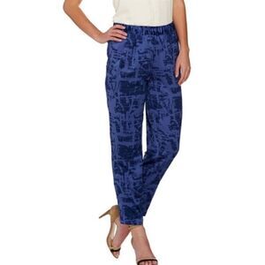 H by Halston blue patterned pull on elastic waistband slim pants w/pockets sz 8